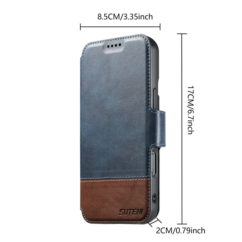 SUTENI Q-06 For iPhone 17 Case Color Splicing Magnetic Detachable Leather Phone Cover - Blue