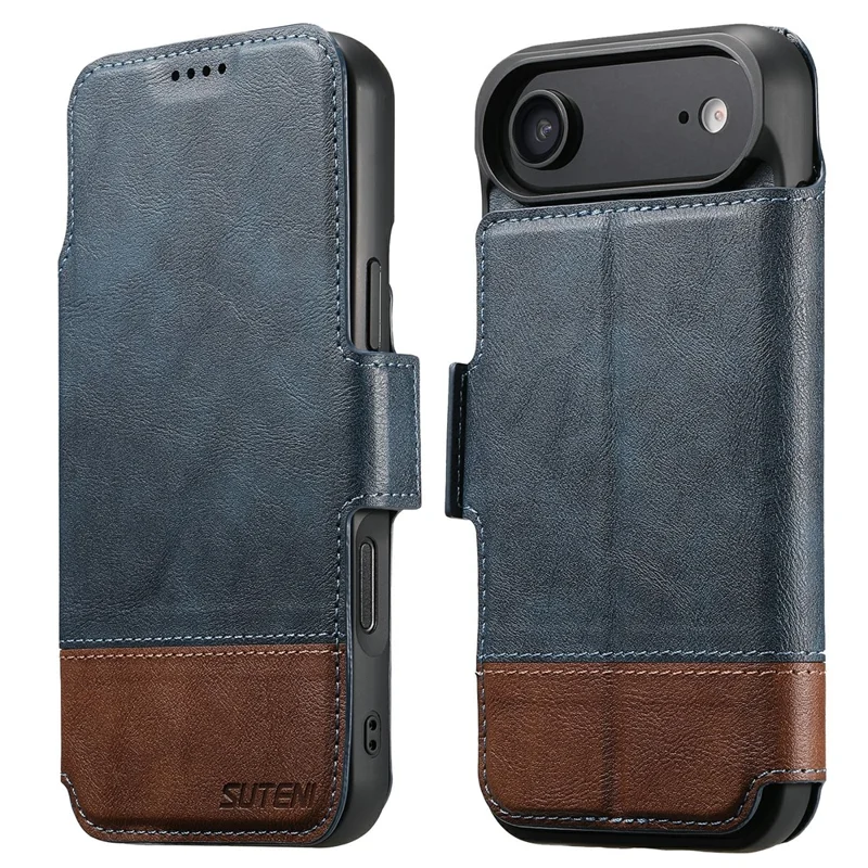SUTENI Q-06 For iPhone 17 Air Case Color Splicing Magnetic Detachable Leather Phone Cover - Blue