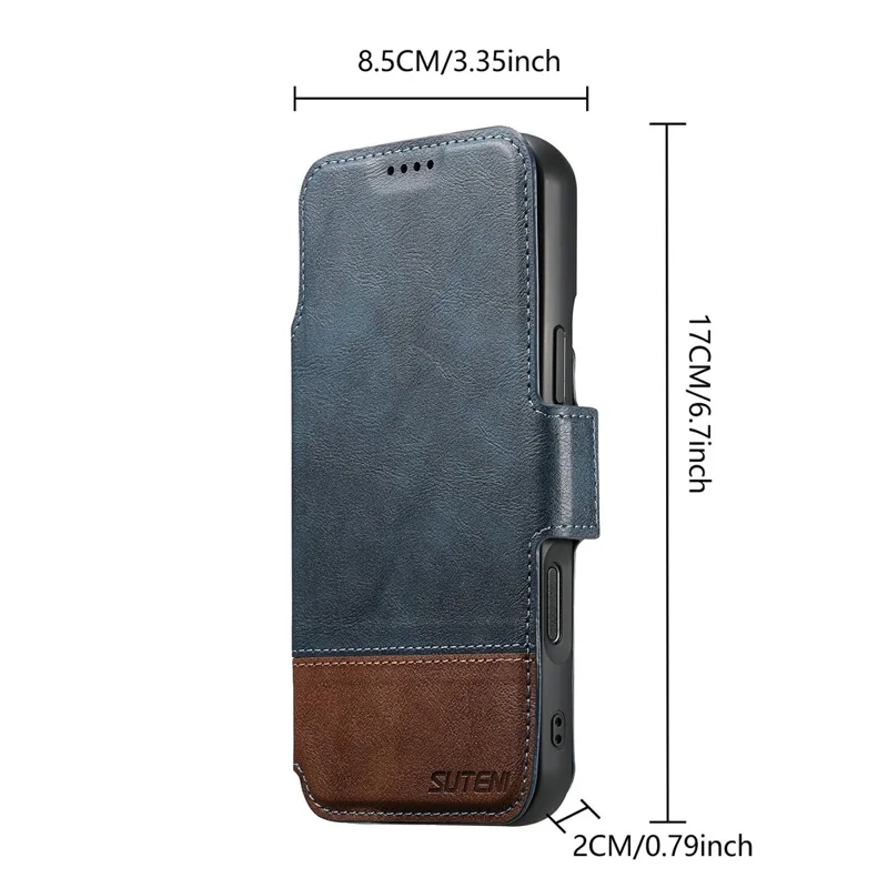 SUTENI Q-06 For iPhone 17 Air Case Color Splicing Magnetic Detachable Leather Phone Cover - Blue