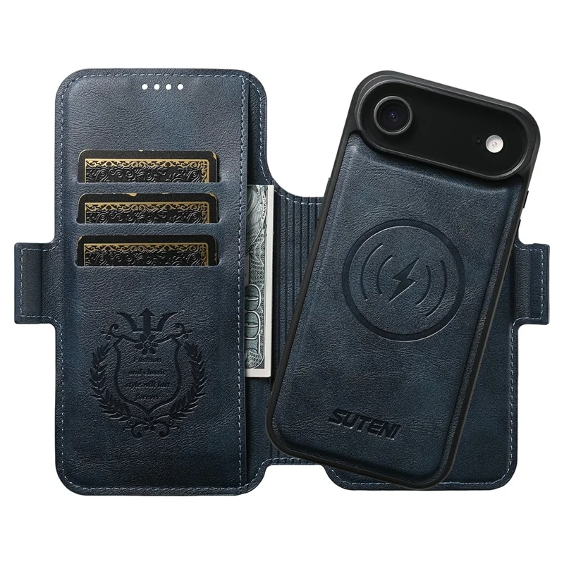SUTENI Q-06 For iPhone 17 Air Case Color Splicing Magnetic Detachable Leather Phone Cover - Blue