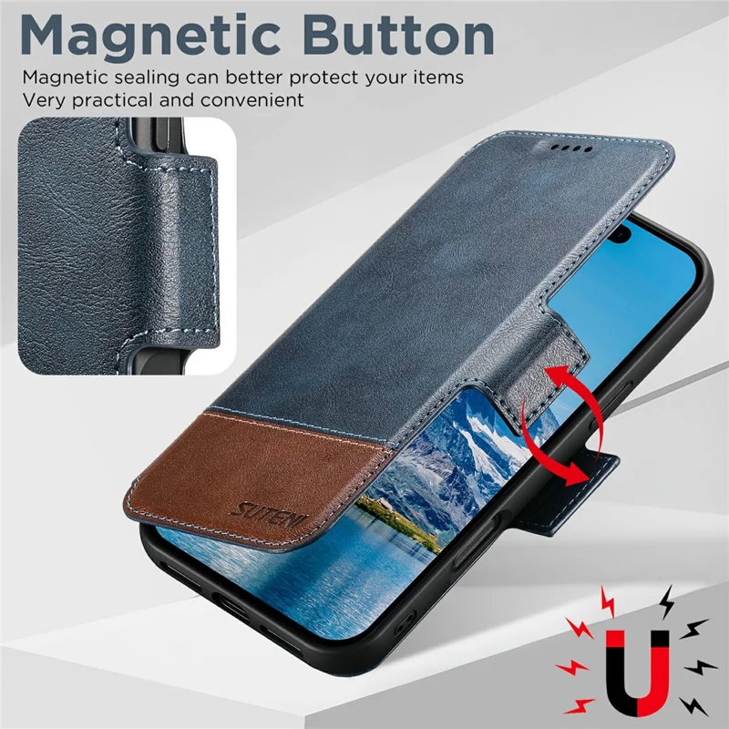 SUTENI Q-06 For iPhone 17 Air Case Color Splicing Magnetic Detachable Leather Phone Cover - Blue