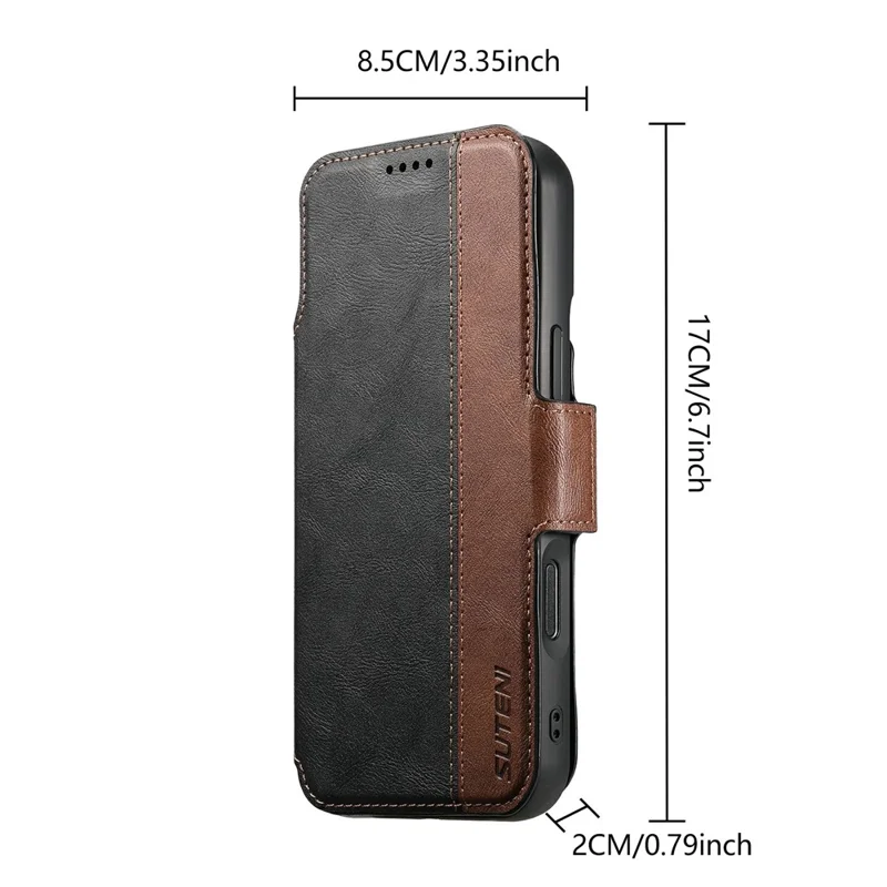 SUTENI Q-07 For iPhone 17 Pro Max Case Magnetic Color Splicing Cowhide Texture Leather Cover - Black