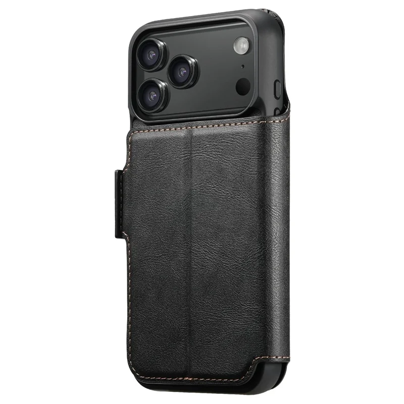SUTENI Q-07 For iPhone 17 Pro Case Magnetic Color Splicing Cowhide Texture Leather Cover - Black