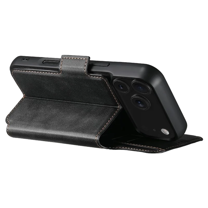 SUTENI Q-07 For iPhone 17 Pro Case Magnetic Color Splicing Cowhide Texture Leather Cover - Black