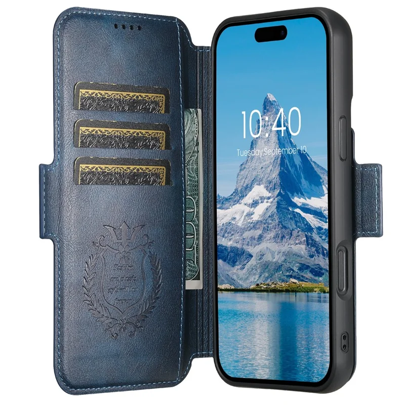SUTENI Q-07 For iPhone 17 Case Magnetic Color Splicing Cowhide Texture Leather Cover - Blue