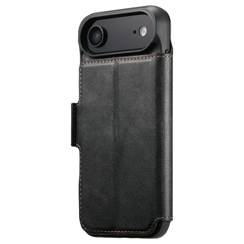 SUTENI Q-07 For iPhone 17 Air Case Magnetic Color Splicing Cowhide Texture Leather Cover - Black