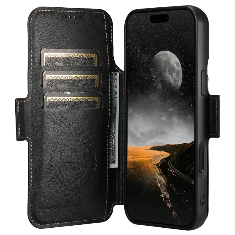 SUTENI Q-07 For iPhone 17 Air Case Magnetic Color Splicing Cowhide Texture Leather Cover - Black