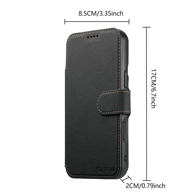 SUTENI Q-05 For iPhone 17 Pro Max Case Detachable Wallet Stand Litchi Texture Leather Flip Phone Cover - Black
