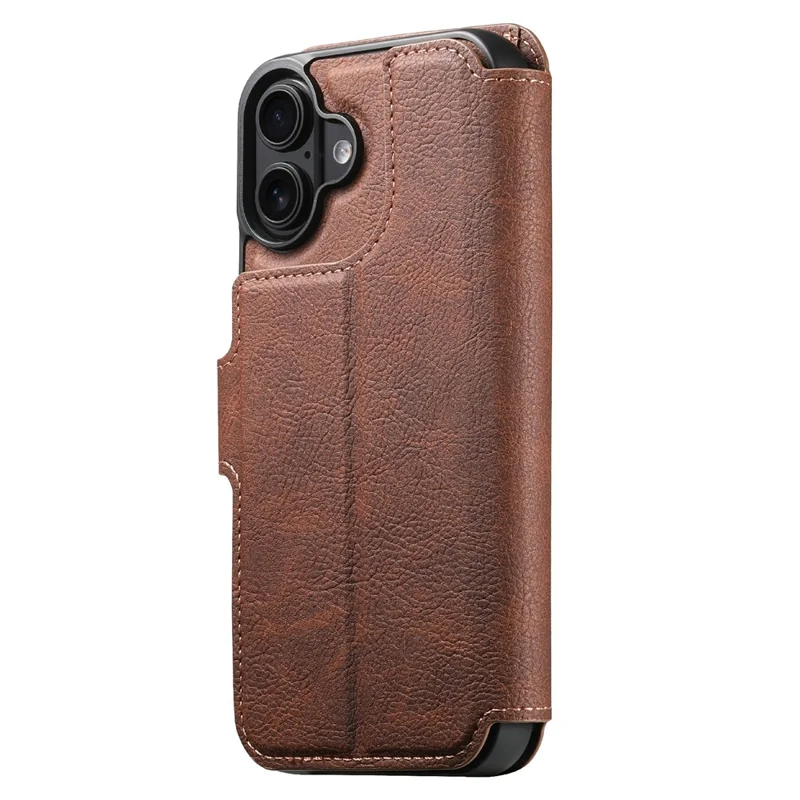 SUTENI Q-05 For iPhone 17 Case Detachable Wallet Stand Litchi Texture Leather Flip Phone Cover - Brown