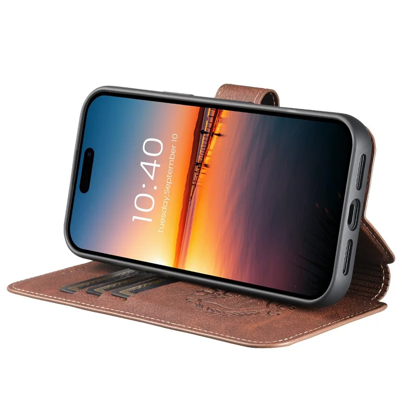 SUTENI Q-05 For iPhone 17 Case Detachable Wallet Stand Litchi Texture Leather Flip Phone Cover - Brown