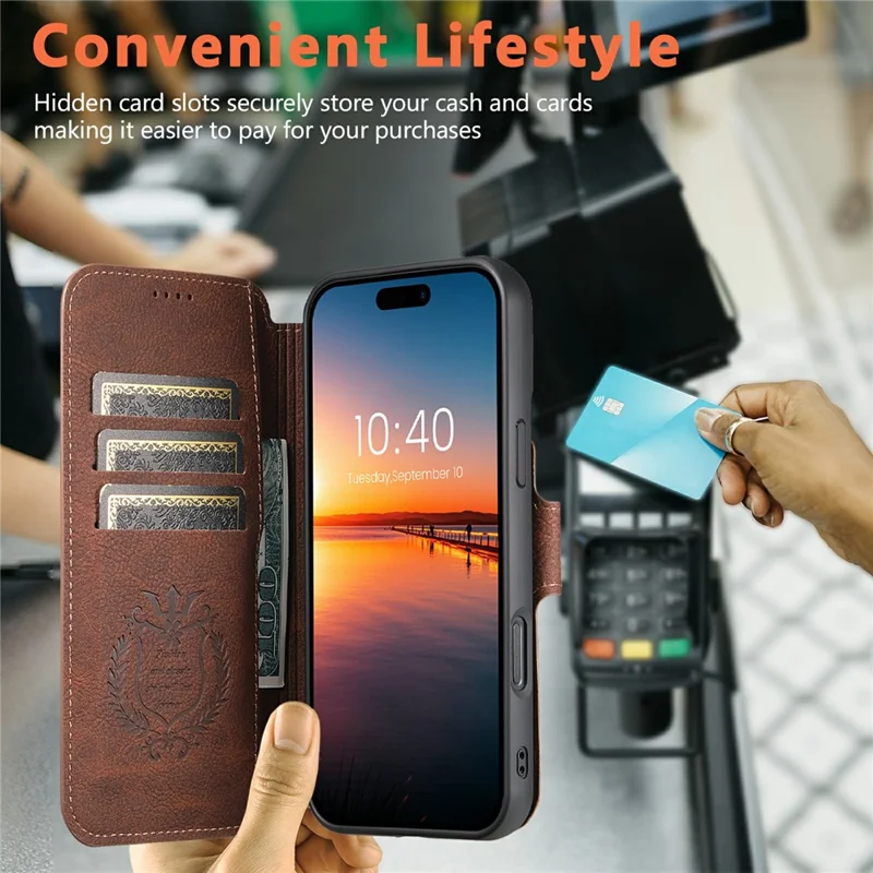 SUTENI Q-05 For iPhone 17 Case Detachable Wallet Stand Litchi Texture Leather Flip Phone Cover - Brown
