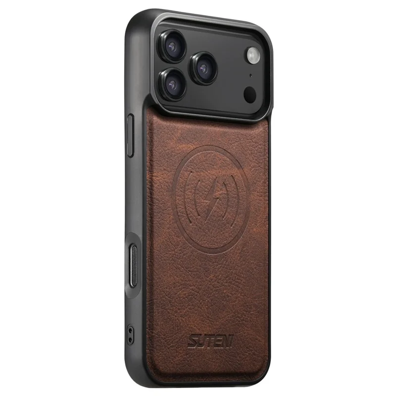 SUTENI G5 Hülle für iPhone 17 Pro Max, kompatibel mit MagSafe, Lederrückseitencover mit Litschi-Textur - Braun