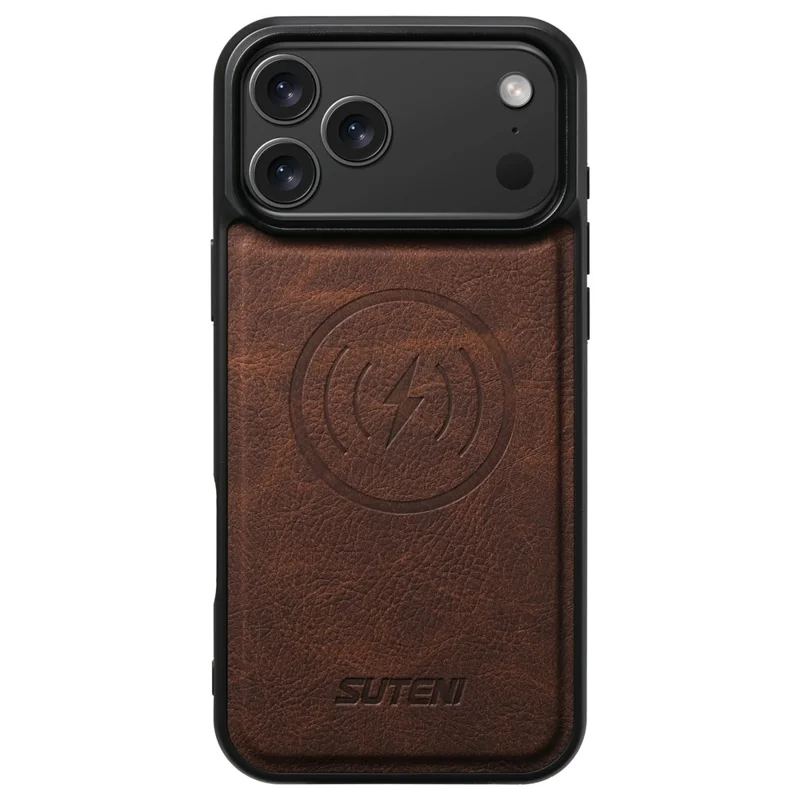 SUTENI G5 Hülle für iPhone 17 Pro Max, kompatibel mit MagSafe, Lederrückseitencover mit Litschi-Textur - Braun