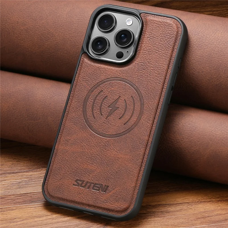 SUTENI G5 For iPhone 17 Pro Case Compatible with MagSafe Litchi Texture Leather Back Cover - Brown