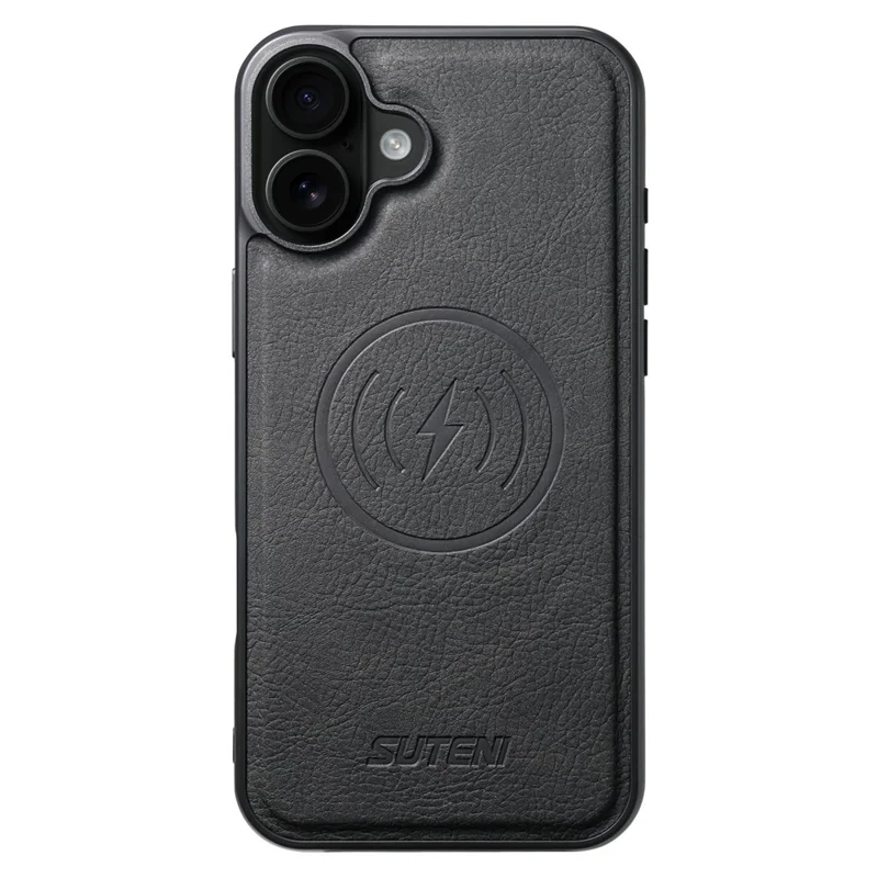 SUTENI G5 For iPhone 17 Case Compatible with MagSafe Litchi Texture Leather Back Cover - Black