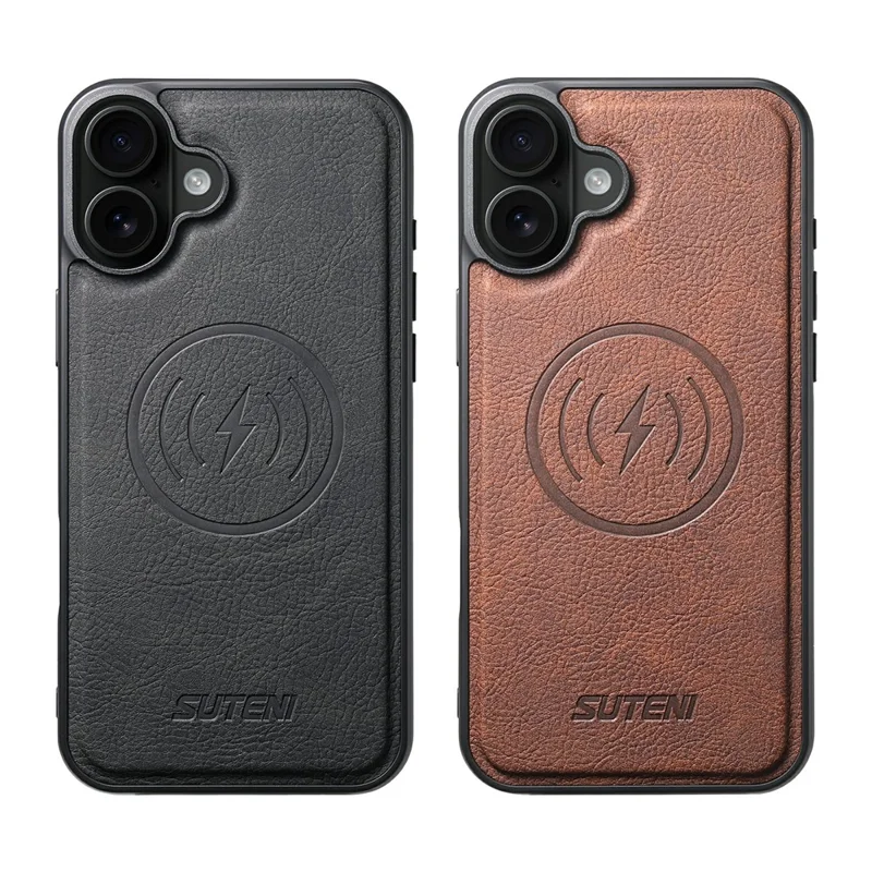 SUTENI G5 For iPhone 17 Case Compatible with MagSafe Litchi Texture Leather Back Cover - Black