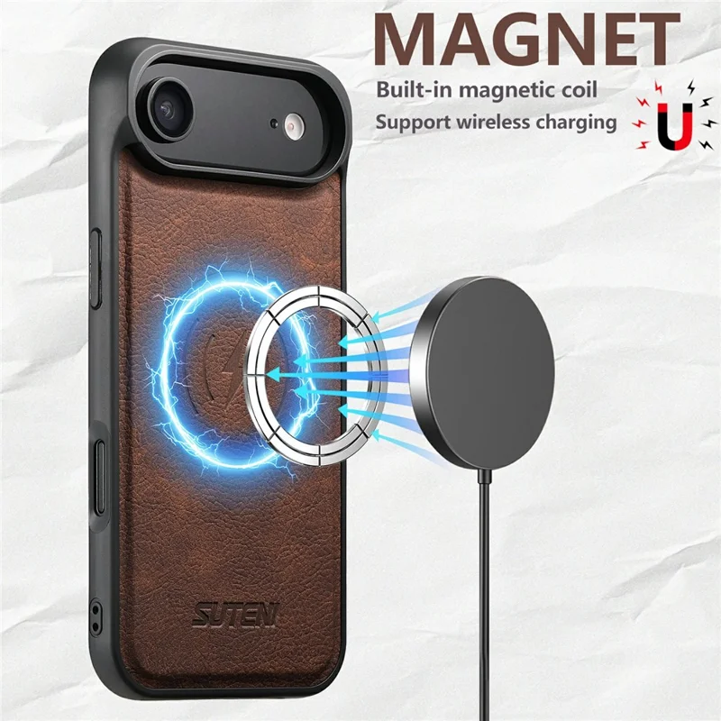 SUTENI G5 Funda de Cuero con Textura de Cuero de Lichi para iPhone 17 Compatible con MagSafe - Marrón