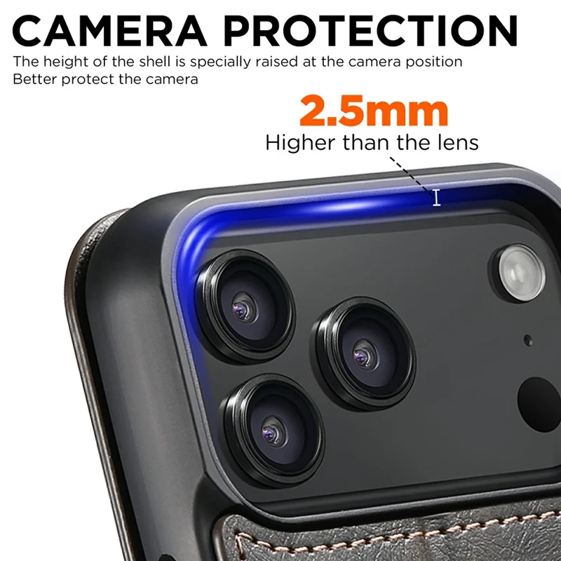 SUTENI J05 Étui en cuir PU texturé à rabat pour iPhone 17 Pro Max, compatible avec MagSafe - Noir