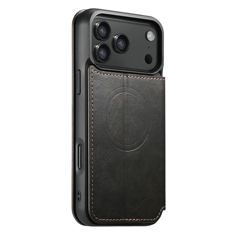 SUTENI J05 Étui pour iPhone 17 Pro Compatible avec MagSafe en Cuir PU Texturé à Rabat - Noir