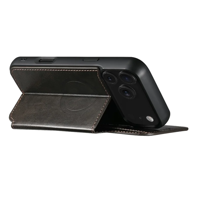 SUTENI J05 Étui pour iPhone 17 Pro Compatible avec MagSafe en Cuir PU Texturé à Rabat - Noir