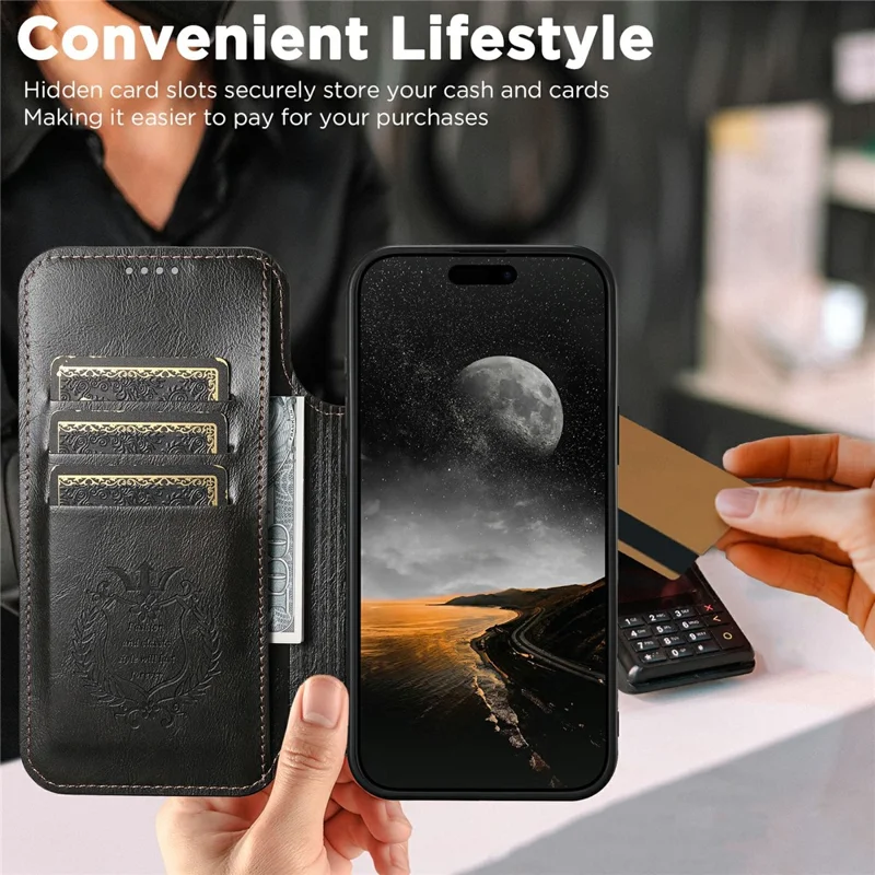 SUTENI J05 Étui pour iPhone 17 Pro Compatible avec MagSafe en Cuir PU Texturé à Rabat - Noir