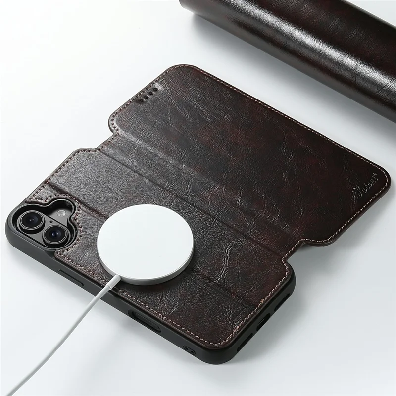 Funda SUTENI J05 para iPhone 17 Compatible con MagSafe de Cuero PU Texturizado Tipo Libro - Marrón
