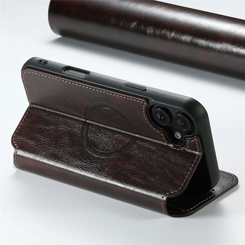 Funda SUTENI J05 para iPhone 17 Compatible con MagSafe de Cuero PU Texturizado Tipo Libro - Marrón