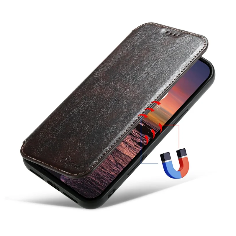 Funda SUTENI J05 para iPhone 17 Compatible con MagSafe de Cuero PU Texturizado Tipo Libro - Marrón