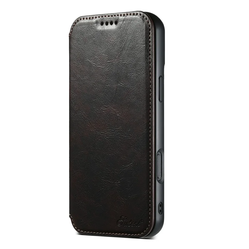 Funda SUTENI J05 para iPhone 17 Compatible con MagSafe de Cuero PU Texturizado Tipo Libro - Marrón