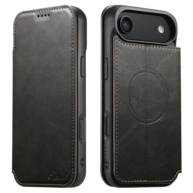 SUTENI J05 Capa de ar para iPhone 17 Compatível com MagSafe Capa de telefone de couro PU texturizado - Preto