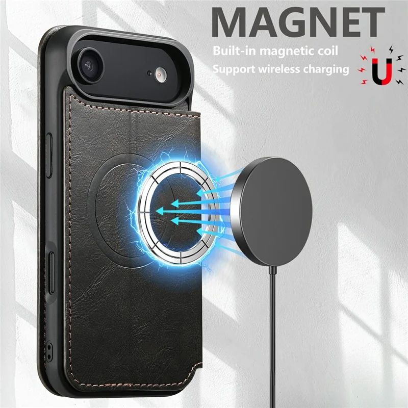 SUTENI J05 Capa de ar para iPhone 17 Compatível com MagSafe Capa de telefone de couro PU texturizado - Preto