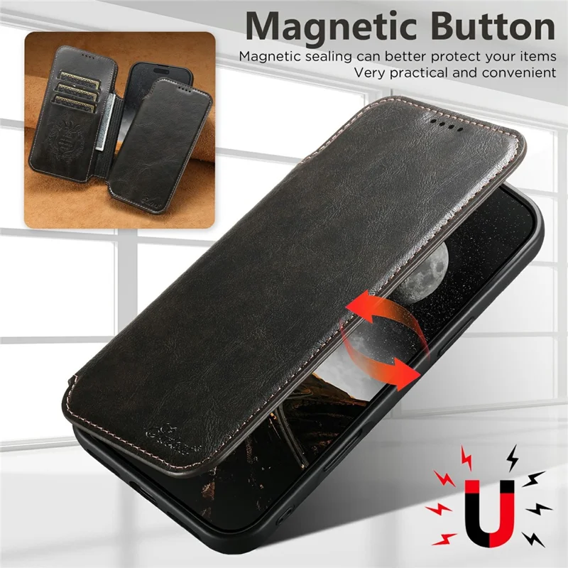 SUTENI J05 Capa de ar para iPhone 17 Compatível com MagSafe Capa de telefone de couro PU texturizado - Preto