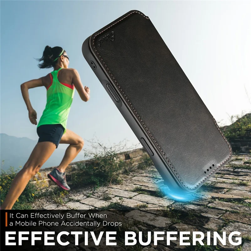 SUTENI J05 Capa de ar para iPhone 17 Compatível com MagSafe Capa de telefone de couro PU texturizado - Preto