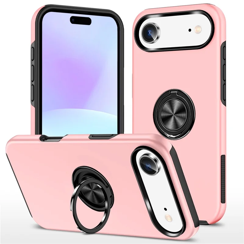 For iPhone Air Case PC + TPU Phone Cover with Rotatable Ring Holder - Rose Gold