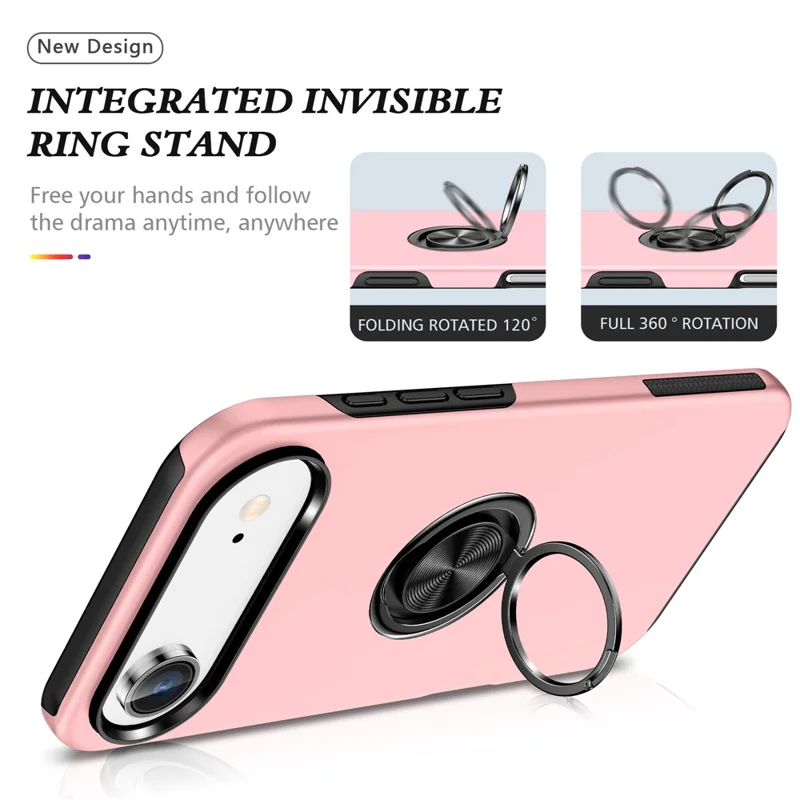 For iPhone Air Case PC + TPU Phone Cover with Rotatable Ring Holder - Rose Gold
