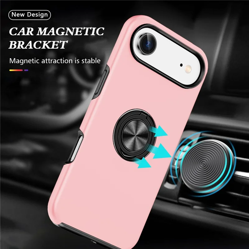 For iPhone Air Case PC + TPU Phone Cover with Rotatable Ring Holder - Rose Gold