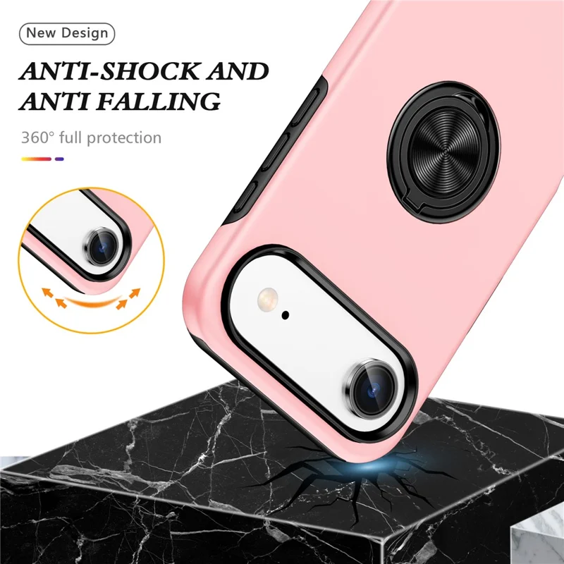 For iPhone Air Case PC + TPU Phone Cover with Rotatable Ring Holder - Rose Gold