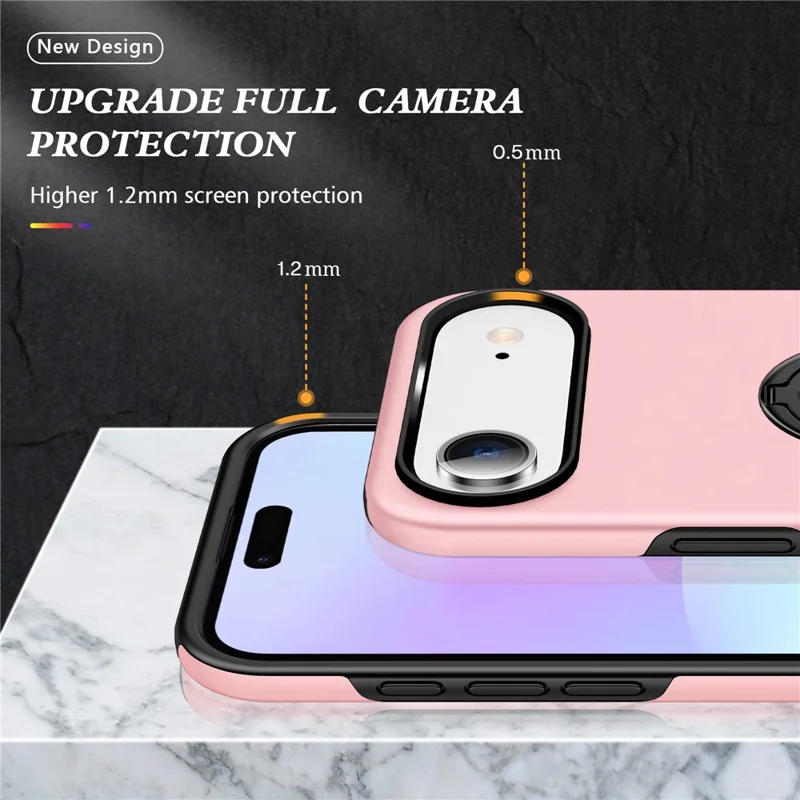 For iPhone Air Case PC + TPU Phone Cover with Rotatable Ring Holder - Rose Gold