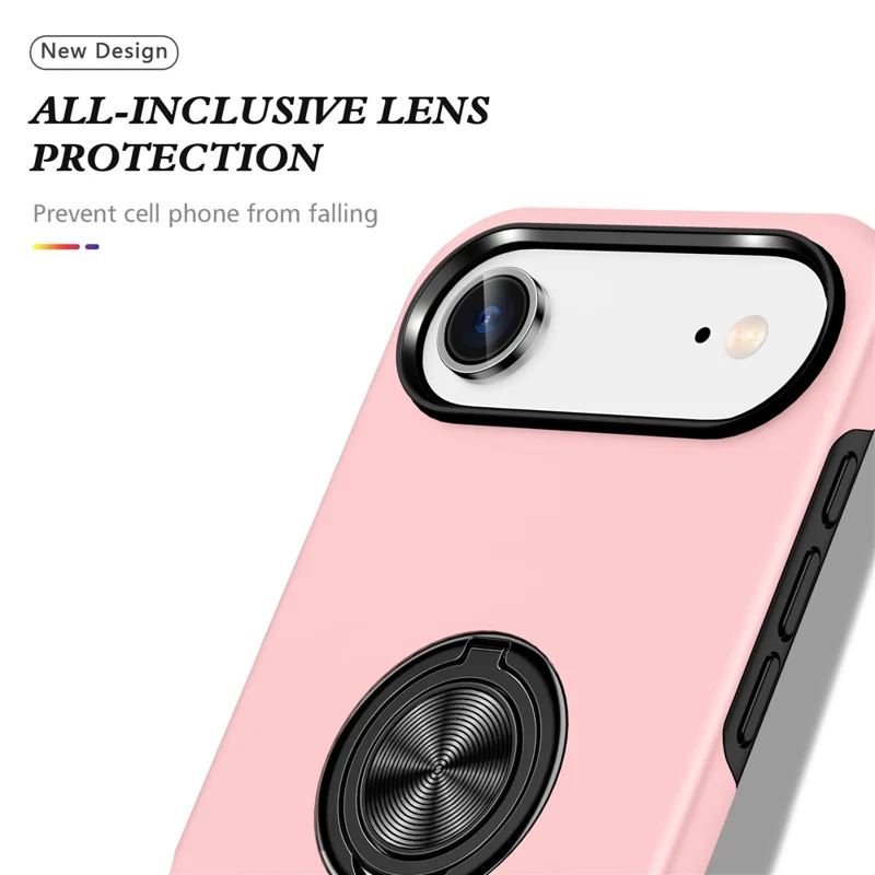 For iPhone Air Case PC + TPU Phone Cover with Rotatable Ring Holder - Rose Gold