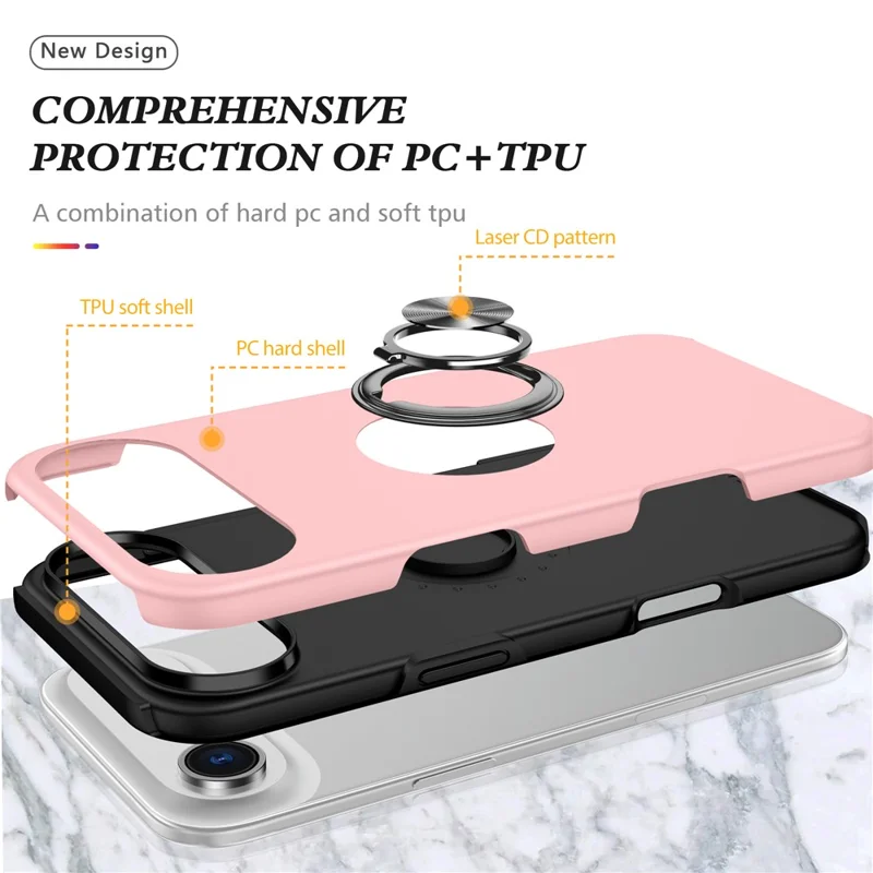 For iPhone Air Case PC + TPU Phone Cover with Rotatable Ring Holder - Rose Gold