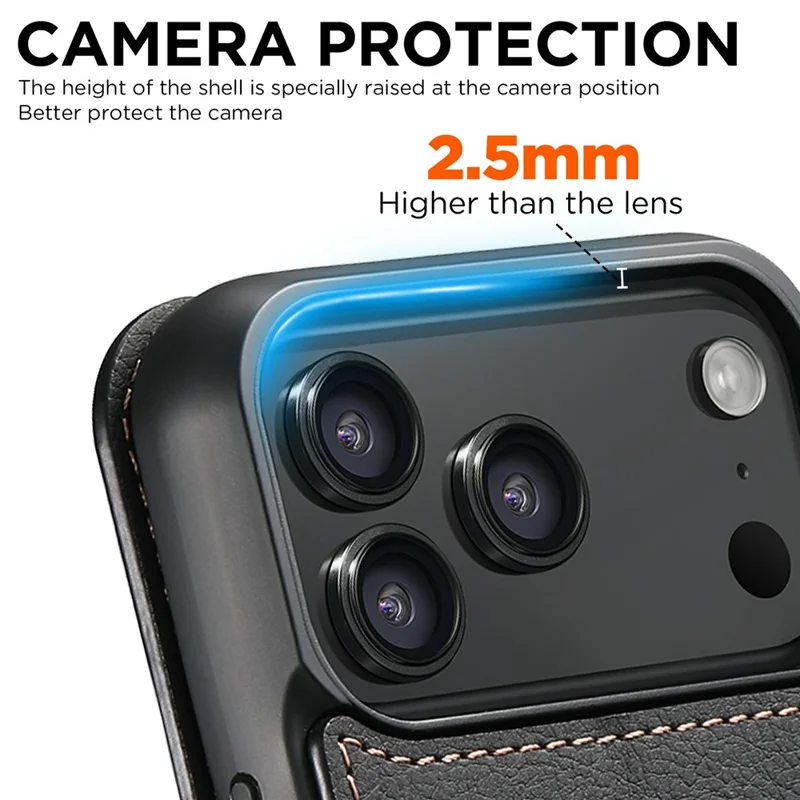 SUTENI J06 Étui en cuir de style grain de litchi pour iPhone 17 Pro Max, compatible avec MagSafe - Noir