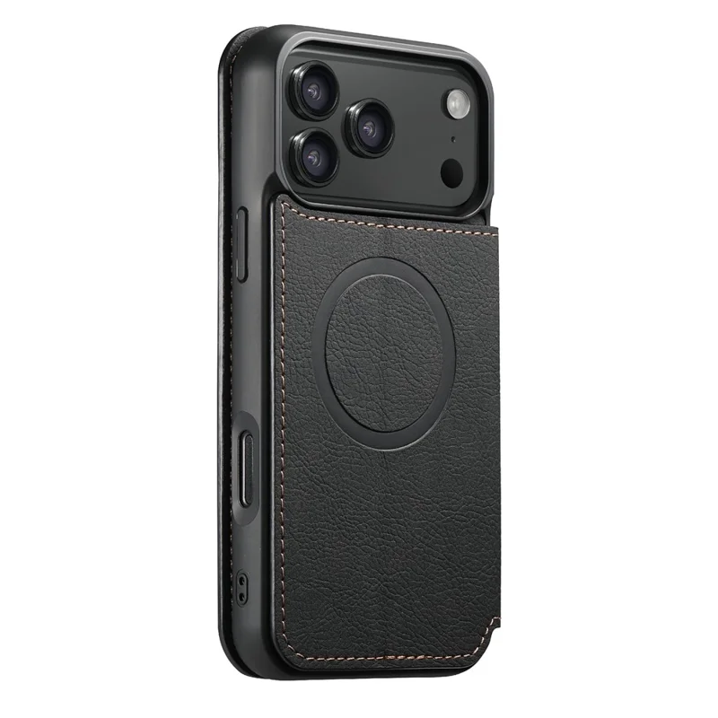 SUTENI J06 Étui en cuir de style grain de litchi pour iPhone 17 Pro Max, compatible avec MagSafe - Noir