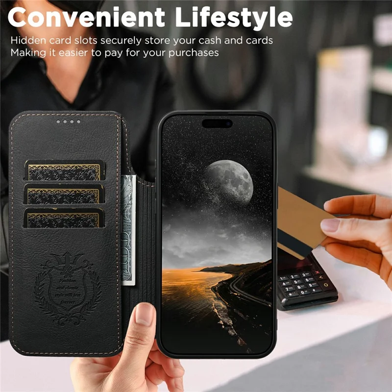 SUTENI J06 Étui en cuir de style grain de litchi pour iPhone 17 Pro Max, compatible avec MagSafe - Noir