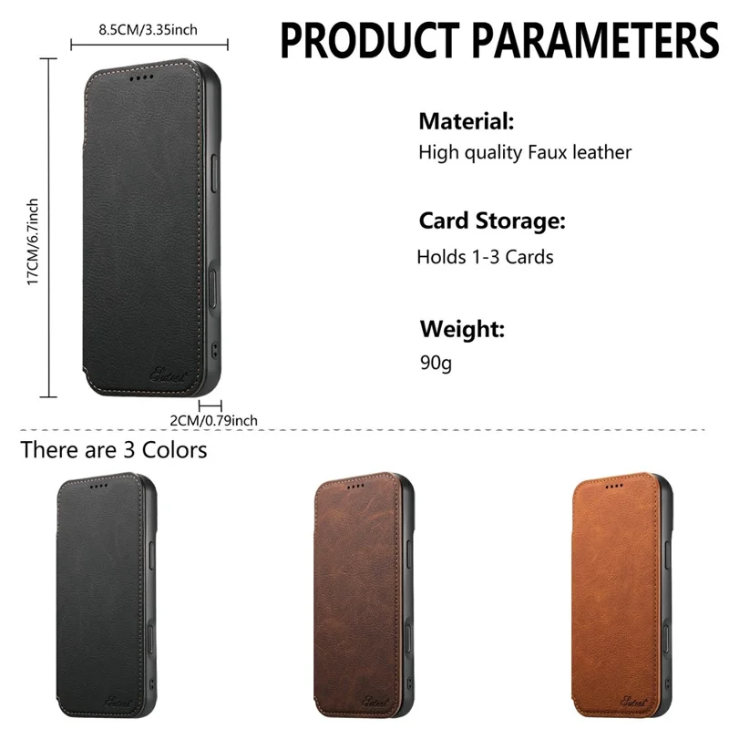 SUTENI J06 Étui pour iPhone 17 Pro Texture de litchi Portefeuille en cuir Coque de téléphone Compatible avec MagSafe - Noir