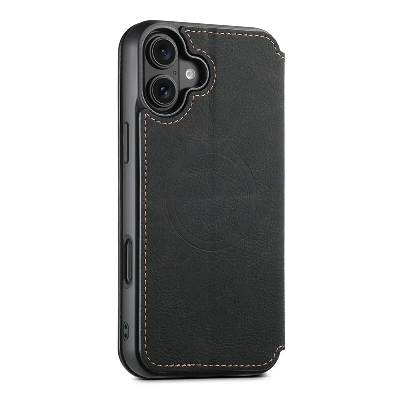 SUTENI J06 til iPhone 17 Case Litchi-struktur Læder Wallet Phone Shell Kompatibel med MagSafe - Sort
