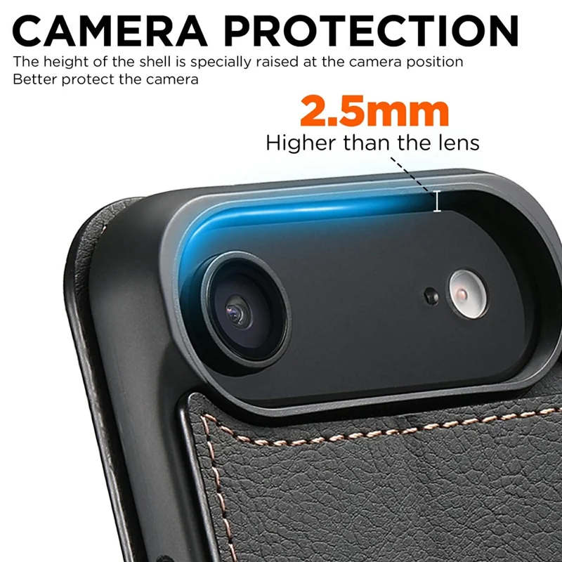 SUTENI J06 Pour iPhone 17 Étui à Air Aspect Cuir Grainé Portefeuille Coque de Téléphone Compatible avec MagSafe - Noir