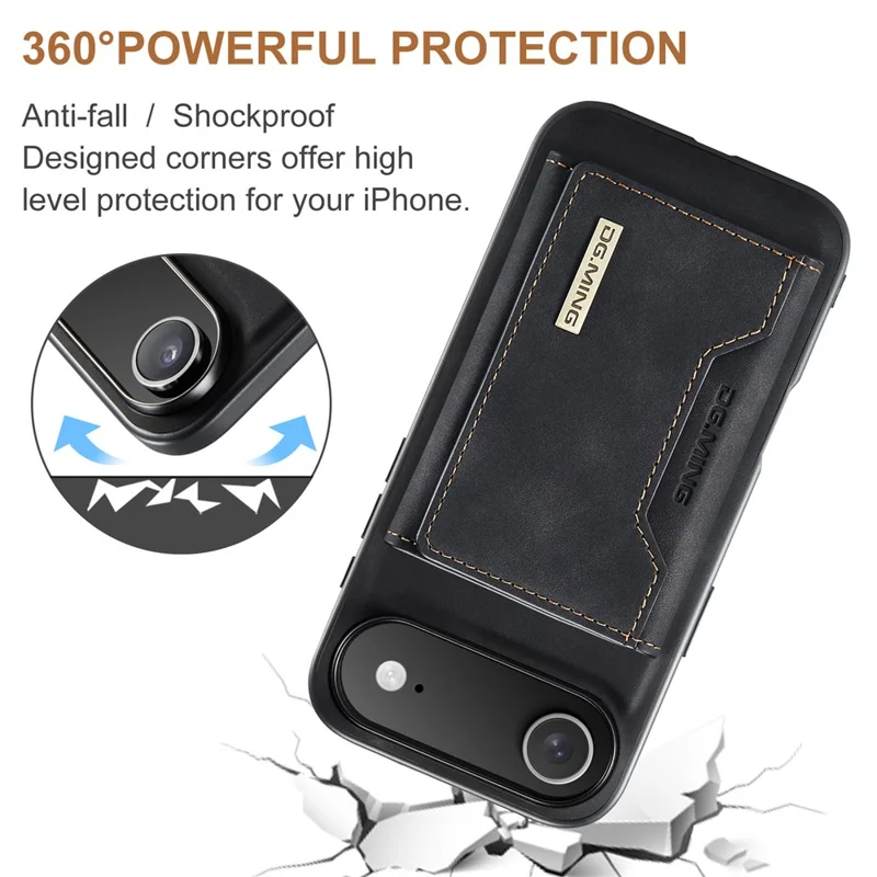 Étui pour iPhone 17 Air DG.MING M2 Series, en PU + PC + TPU, avec portefeuille amovible - Noir