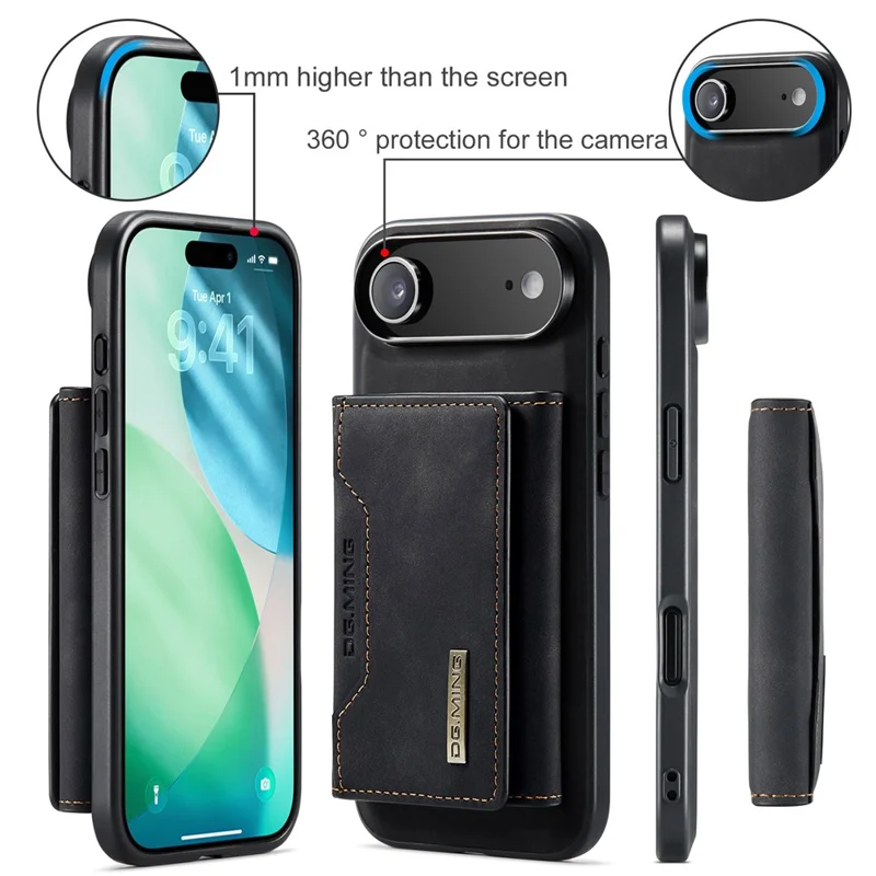 Étui pour iPhone 17 Air DG.MING M2 Series, en PU + PC + TPU, avec portefeuille amovible - Noir