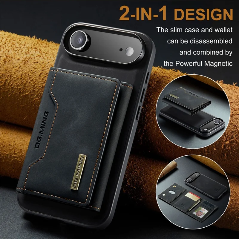 Étui pour iPhone 17 Air DG.MING M2 Series, en PU + PC + TPU, avec portefeuille amovible - Noir