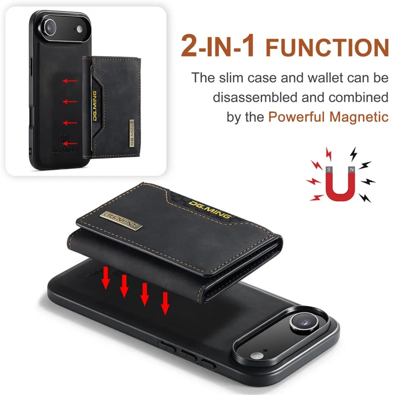 Étui pour iPhone 17 Air DG.MING M2 Series, en PU + PC + TPU, avec portefeuille amovible - Noir